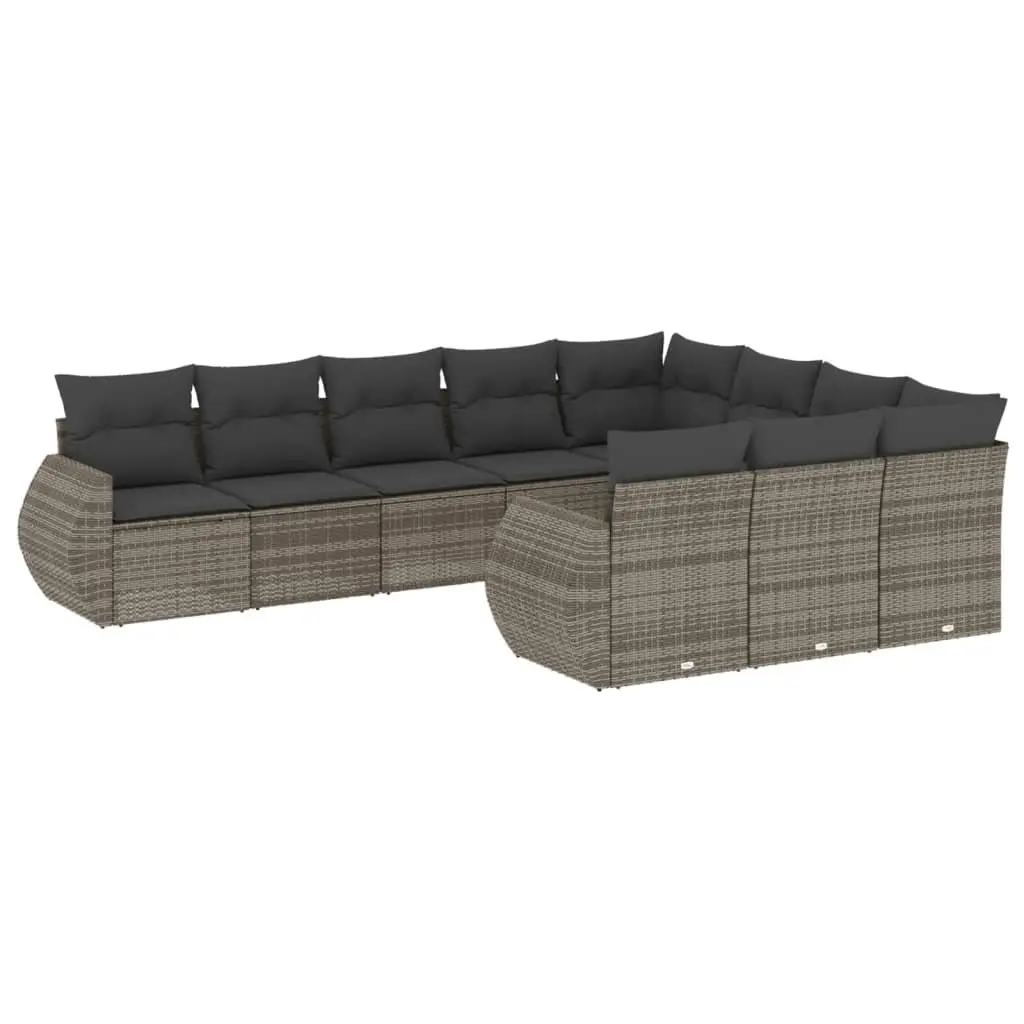 Outdoor Sectional Sofa Set 10 Piece Garden Furniture Grey Poly Rattan with