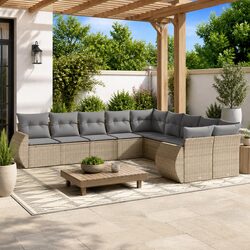 10 Piece Beige Modular Garden Sofa Set with Cushions