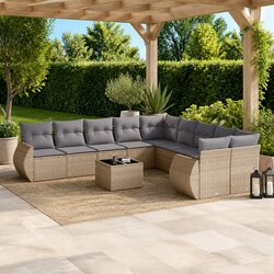 Outdoor 11 Piece Sectional Sofa Set - Beige Cushions