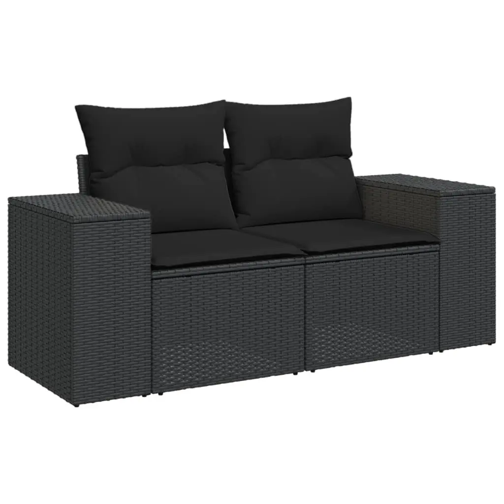 3 Piece Outdoor Sectional Sofa Set Black Garden Patio Seating with Cushions