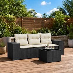 Black Poly Rattan 4-Piece Garden Sofa Set for Outdoor Living