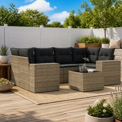 Grey Modular Outdoor Sofa Set – 7 Pieces for Your Patio