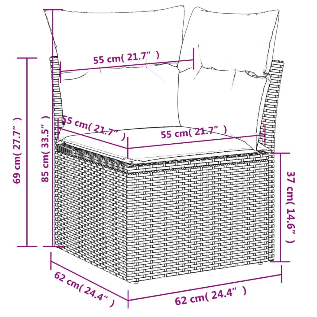 Outdoor Sectional Sofa Set 7 Piece Garden Furniture Grey Poly Rattan with