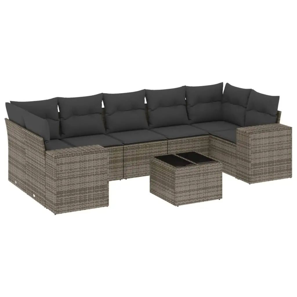 Outdoor Sectional Sofa Set 8 Piece Grey Poly Rattan Patio Furniture with