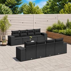 Transform Your Outdoors with 9-Piece Black Rattan Sofa Set