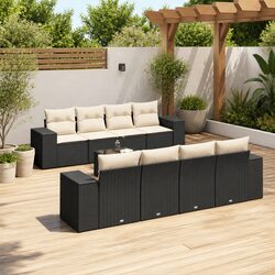 Outdoor Sectional Sofa Set 9 Piece Garden Furniture Black Poly Rattan with