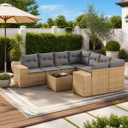 Garden Sofa Set 9 Piece Outdoor Sectional Furniture Patio Beige Cushions