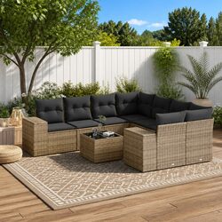 Grey 9-Piece Outdoor Sectional Sofa for Your Patio