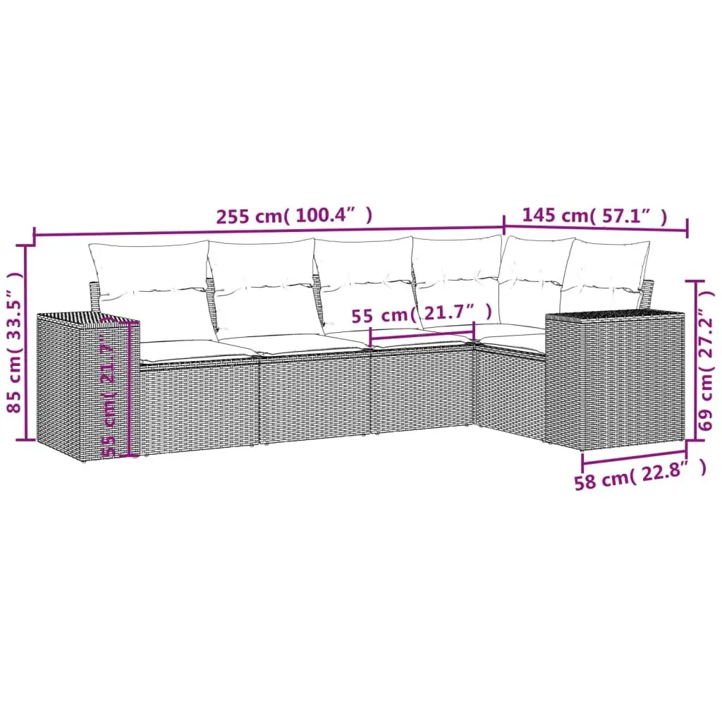 Outdoor Sectional Sofa Set 5 Piece Garden Seating Grey Patio Furniture with