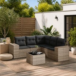Stylish Grey Outdoor Sofa Set 6-Piece Modular Furniture