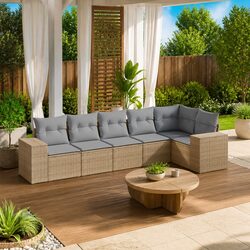 Outdoor Beige Garden Sofa Set 6 Pieces with Cushions
