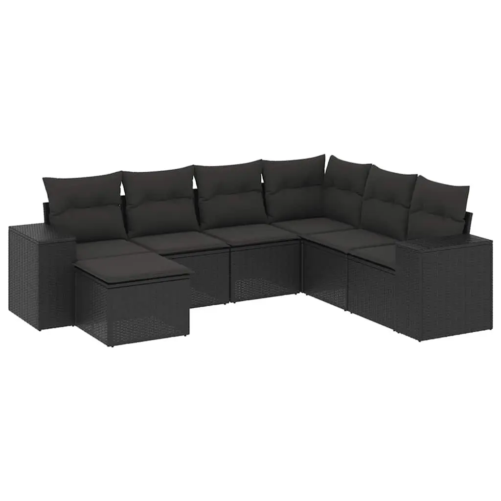Garden Sofa Set 7 Piece Outdoor Furniture Patio Black Poly Rattan Modular Lounge