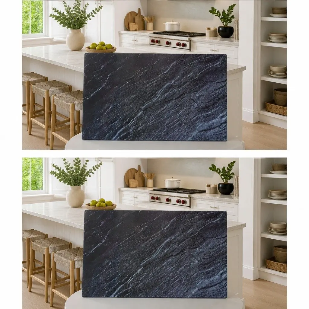 Tempered Glass Chopping Boards Set of 2 Black Stone Pattern Multi-Purpose Kitchen Cutting Boards