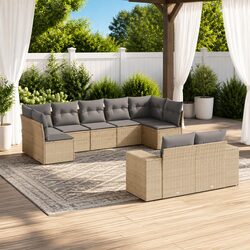 Garden Sofa Set 9 Piece Outdoor Furniture Beige Cushions Patio Seating Modular