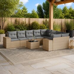 Outdoor Garden Sofa Set 10 Piece Patio Furniture with Cushions Beige Rattan