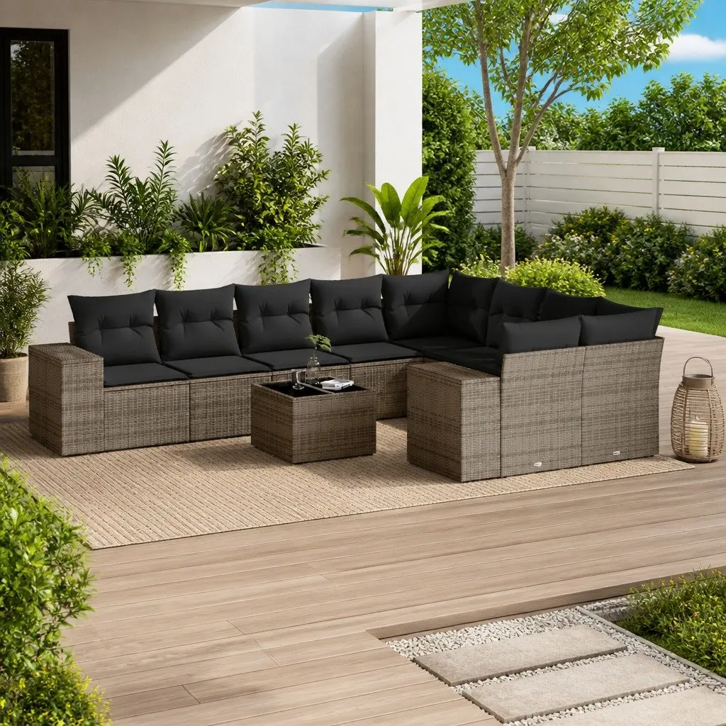 Garden Sofa Set 10 Piece Grey Poly Rattan Modular Outdoor Furniture