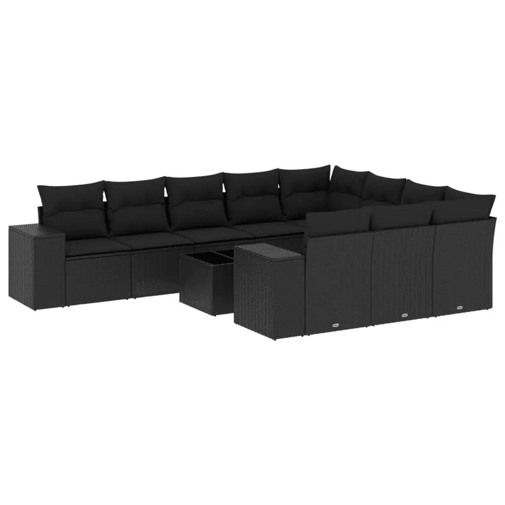 Outdoor Garden Sofa Set 11 Piece Black Poly Rattan Patio Furniture with Cushions