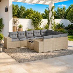 Comfortable 11-Piece Beige Garden Sofa Set