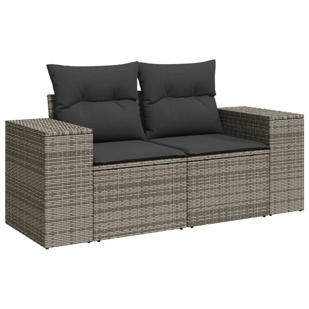 Garden Sofa Set 11 Piece Grey Poly Rattan Outdoor Furniture with Thick Cushions and Tempered Glass Tabletop