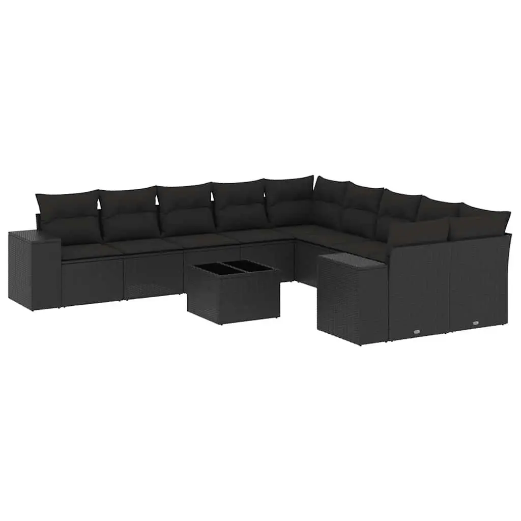 Garden Sofa Set 11 Piece Outdoor Furniture Patio Lounge Black Poly Rattan