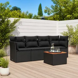 Garden Sofa Set 5 Piece Outdoor Furniture Black Poly Rattan with Cushions Patio