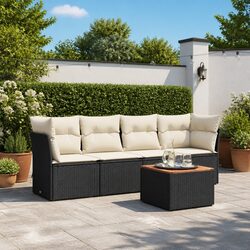 5 Piece Outdoor Garden Sofa Set Black Poly Rattan Patio Furniture with Cushions