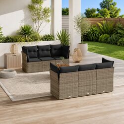 7 Piece Garden Sofa Set Outdoor Patio Furniture Grey Rattan Cushions Table