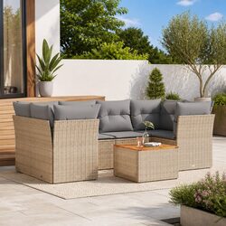 7 Piece Outdoor Garden Sofa Set with Cushions Beige Poly Rattan Patio Furniture