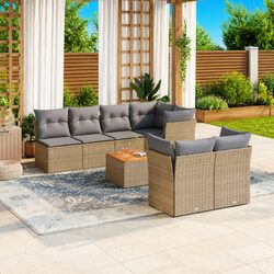 Outdoor Garden Sofa Set 8 Piece Patio Furniture with Cushions Beige Rattan