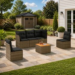 Outdoor 6-Piece Garden Sofa Set with Cushions