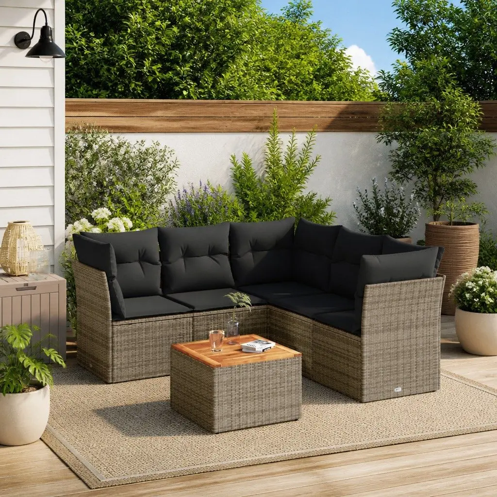 Garden Sofa Set 6 Piece Outdoor Furniture Grey Patio Seating with Cushions