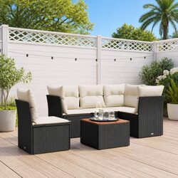 6-Piece Modular Garden Sofa Set in Black with Cushions