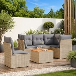 Beige Rattan Outdoor Sofa Set for Stylish Patios
