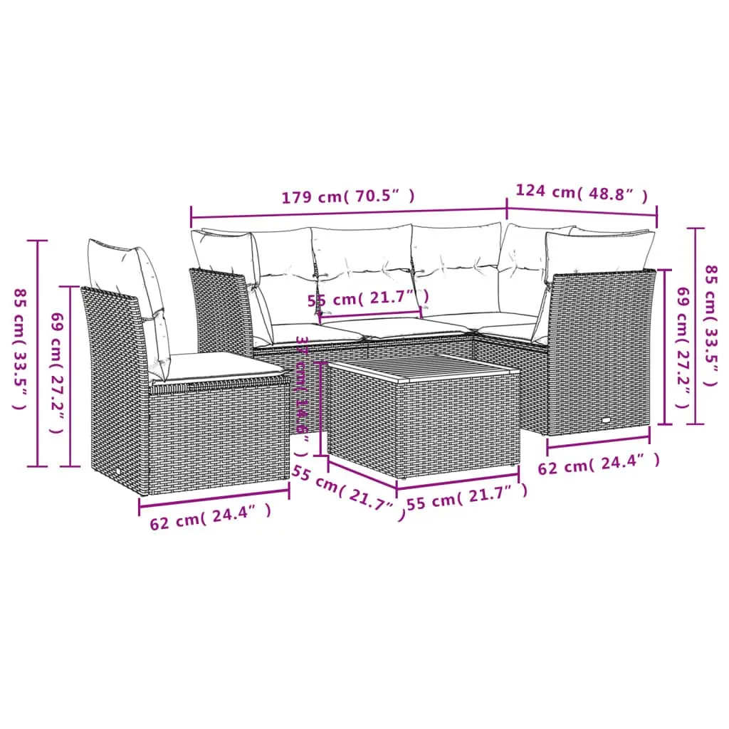 Outdoor Garden Sofa Set 6 Piece Patio Furniture with Cushions Beige Rattan