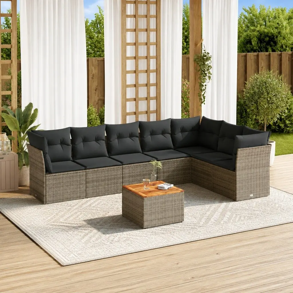 Outdoor Garden Sofa Set 8 Piece Modular Grey Poly Rattan with Cushions