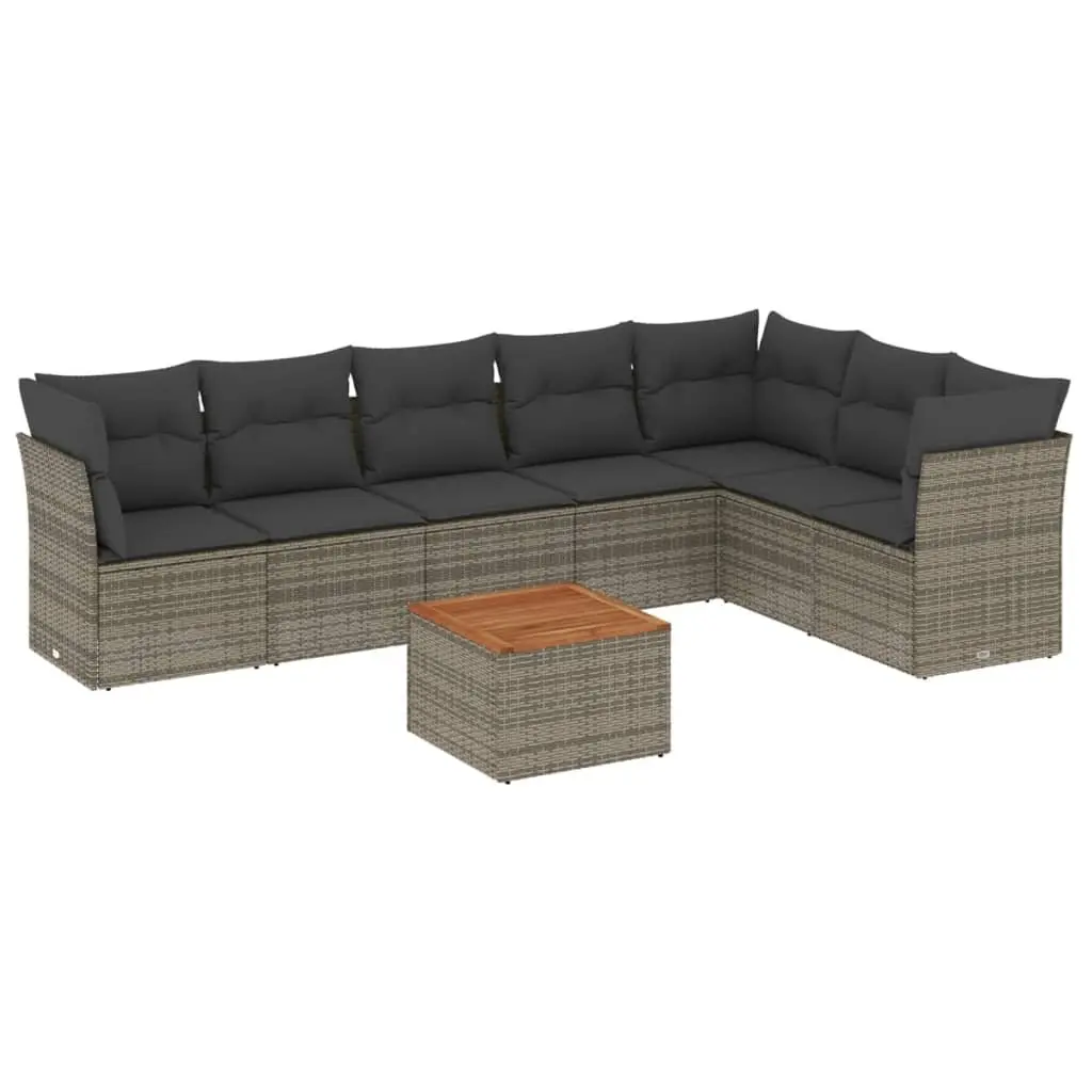 Outdoor Garden Sofa Set 8 Piece Modular Grey Poly Rattan with Cushions