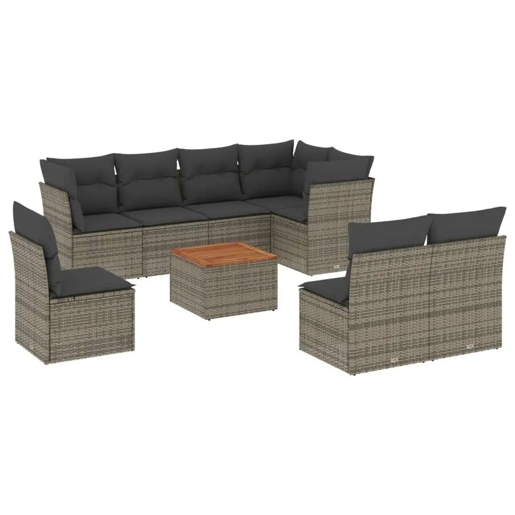 Garden Sofa Set 9 Piece Modular Outdoor Furniture Grey with Cushions