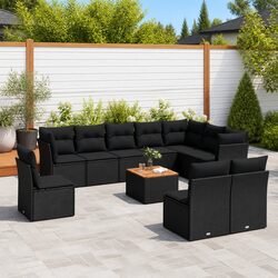 Garden Sofa Set 11 Piece Outdoor Furniture Patio Lounge Black Rattan Cushions