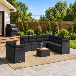 Garden Sofa Set 10 Piece Outdoor Furniture Patio Sectional Black Rattan Cushions