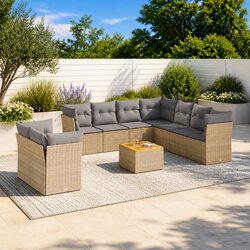 Beige Outdoor Sofa Set: 10-Piece Garden Furniture