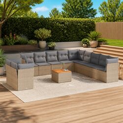 Outdoor Modular Garden Sofa Set - 12 Piece Beige Furniture