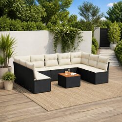 Garden Sofa Set 10 Piece Outdoor Furniture Patio Seating with Cushions Black