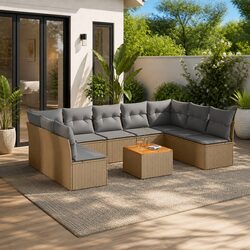 Beige 10 Piece Modular Sofa Set for Outdoor Spaces