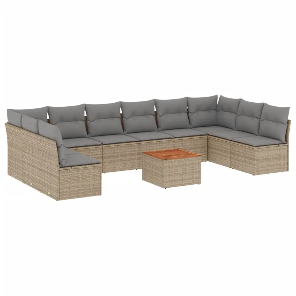 Outdoor Furniture Set 11 Piece Modular Patio Beige Poly Rattan with Cushions