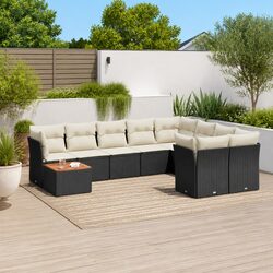 Garden Sofa Set 10 Piece Outdoor Furniture Patio Modular Black Rattan Cushions