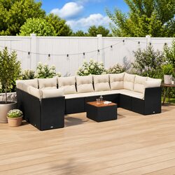 Outdoor Sofa Set 11 Piece Garden Furniture Black PE Rattan with Cushions Patio