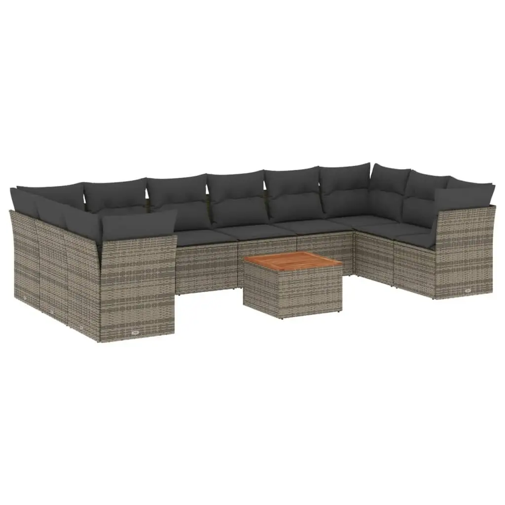Outdoor Garden Sofa Set 11 Piece Grey Poly Rattan Furniture with Cushions Patio