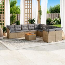 Inviting Beige Poly Rattan 11 Piece Outdoor Sofa Set