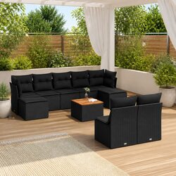 10 Piece Outdoor Garden Sofa Set Black Poly Rattan Patio Furniture with Cushions