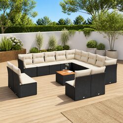 Garden Sofa Set 14 Piece Outdoor Patio Furniture Poly Rattan Black with Cushions